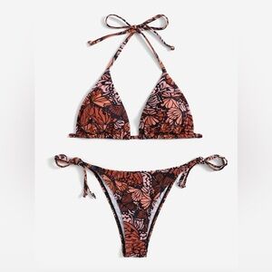 Butterfly Print Triangle Tie Side Bikini Swimsuit Small (4)